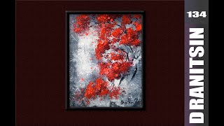 UNIQUE painting approach - REUSING old canvas - RED TREES, ABSTRACT, LANDSCAPE, OVAL BRUSH, 134
