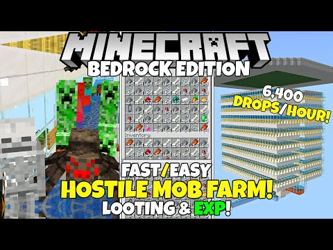 Minecraft Bedrock: Hostile Mob Farm Tutorial! 6.4k Items/Hour! Exp And Looting! MCPE Xbox Ps4 PC