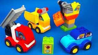 YouTube thumbnail: Stop Motion Lego Duplo My First Cars and Trucks Toys for Kids Fire Truck Crane & Tanker