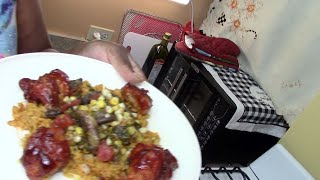 How To Make BBQ Oven Fried Chicken, Stewed Vegetables And Brown Rice