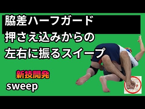 ハーフ脇差押さえこみからの左右に振るスイープ　Sweeping left and right from a half-guard armpit hold.