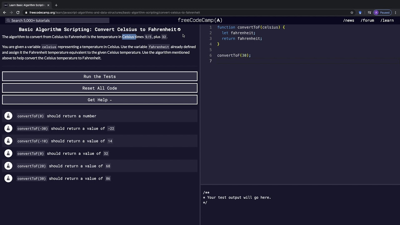 Basic Algorithm Scripting: Convert Celsius to Fahrenheit