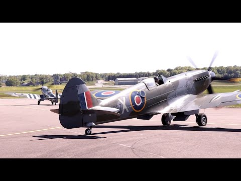 Supermarine Spitfire MK XVI & MK XIV | Startup and Flyover | Marshalling Area Florennes 2025 VE-Day