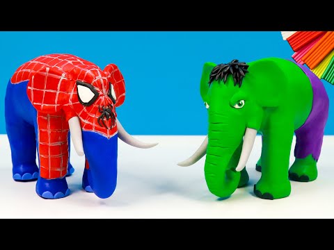 DIY Elephant mod Superheroes Hulk and Spider man with clay ???? Polymer Clay Tutorial