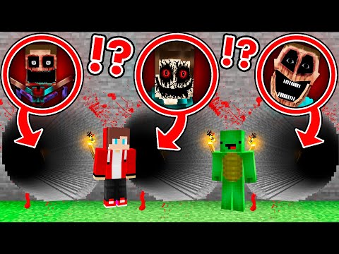 Mikey and JJ Found Longest Scary 3 Mimics Tunnel at Night in Minecraft - Maizen?!