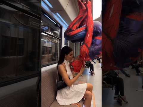 Spider-Man kiss random girl on subway 👀 #shorts #spiderman #kiss