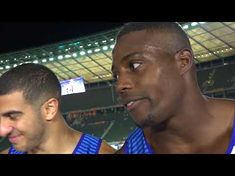 Great Britain & NI (GBR) after winning gold in the men's 4x100m