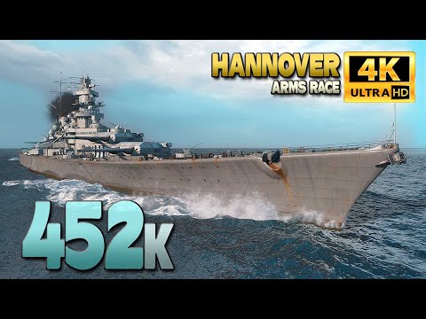 Super-Battleship Hannover with +450k damage in Arms race - World of Warships