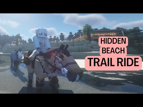 Taking my horses on a trail ride to a SECRET beach for our first swim! Minecraft SWEM