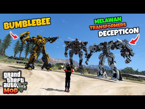 GTA 5 MOD BOBOIBOY KUASA HALILINTAR DAN TRNASFORMERS BUMBLEBEE BERTARUNG MELAWAN DECEPTICON