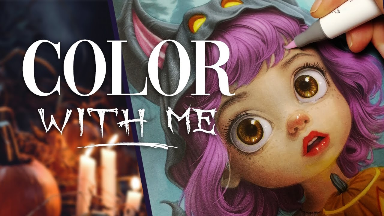 Cute Halloween Girl | Color with Me | Grayscale coloring book