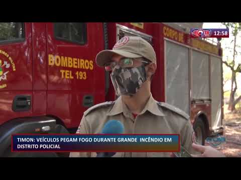 VeiÌculos pegam fogo durante grande inceÌ‚ndio em distrito policial em Timon 08 09 20