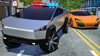 Police Car EV Cybertruck chasing the Sports Car | Police Car animation | Wheel city heroes