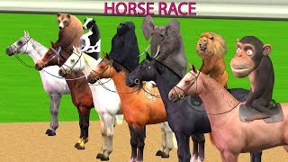 Animals Cartoons For Kids Horse Race Videos - Animals Names And Sounds - Banana Car Race