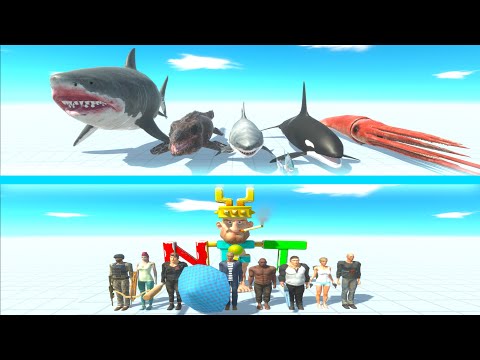 AQUATICS Team vs MODERN HUMANS Team - Animal Revolt Battle Simulator ARBS