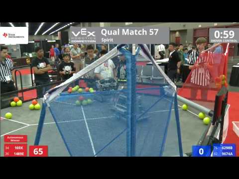 VEX Worlds 2016 - VRC Middle School - Spirit - Qual 57 (169X 1489E) 210 vs 150 (6298B 9674A)