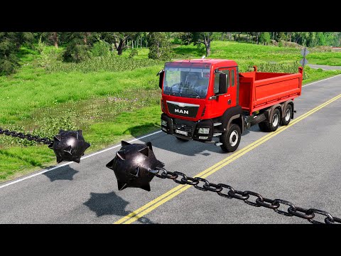 Cars vs Large Spinner With Ball and Chain – BeamNG.Drive