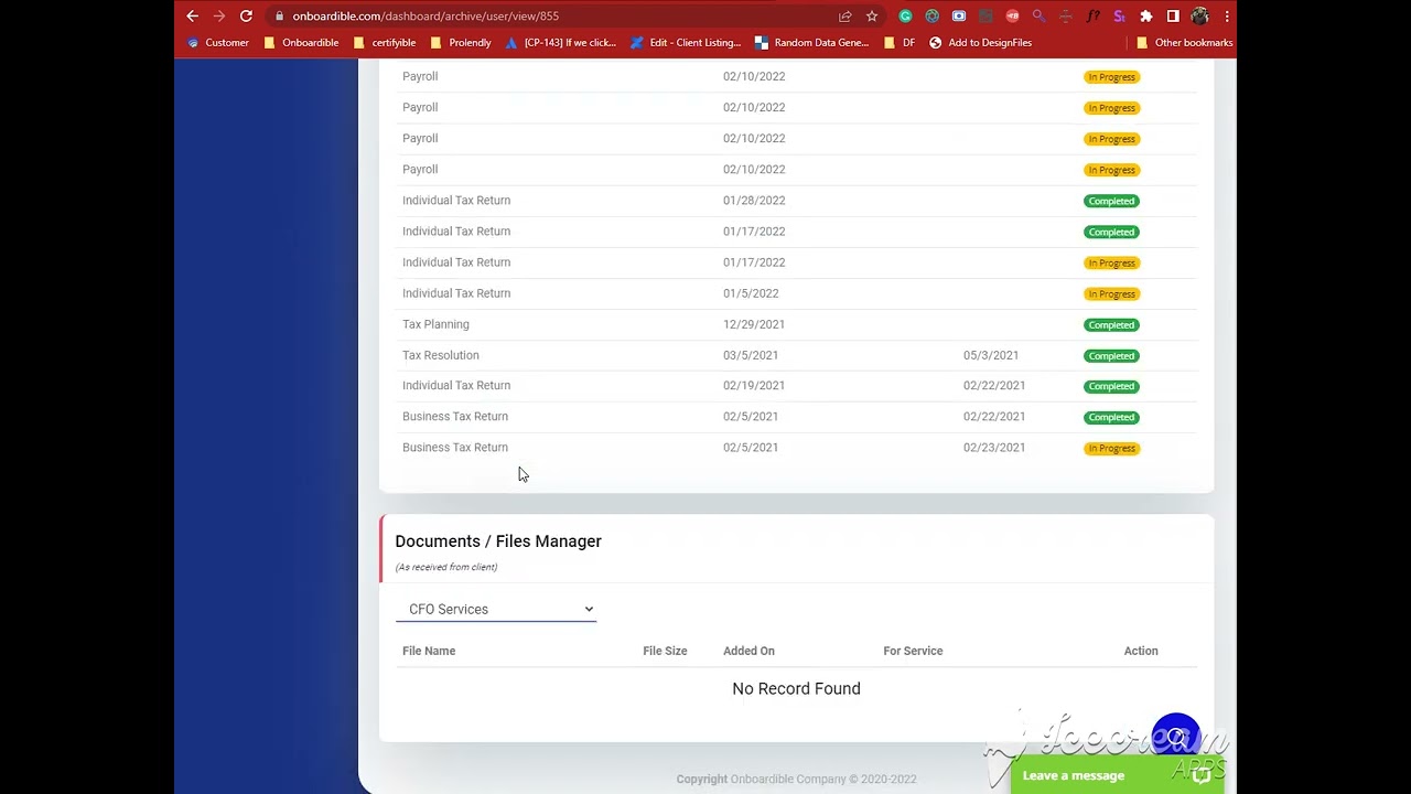 Archived client document file manager