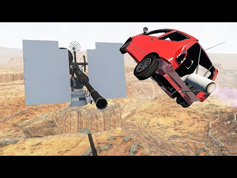 Crazy Jumping Cars over a Gigantic Gun #12 - BeamNG Drive | Foolish Driver