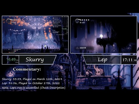 Hollow Knight Any% NMG World Record Comparison: Skurry — 33:53 (2019) vs. Lep — 31:56 (2022)