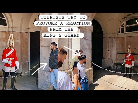 Tourists Try to Provoke a Reaction from the King’s Guard at Horse Guards in London