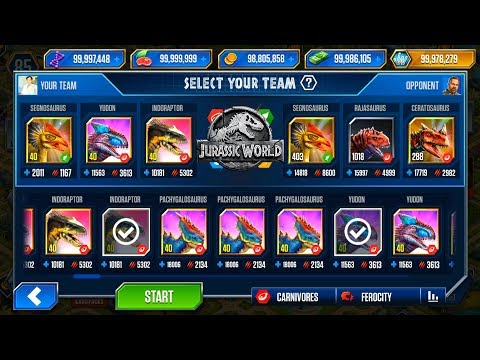 INDORAPTOR, YUDON, SEGNOSAURUS, RAJASAURUS, CERATOSAURUS super battle - JURASSIC WORLD THE GAME