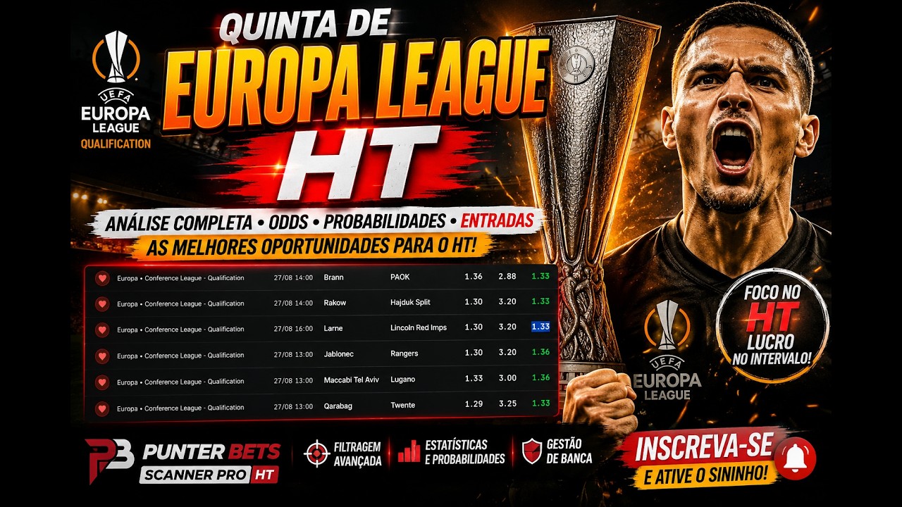 🔥 QUINTA DE EUROPA LEAGUE! 🚨 9 JOGOS PARA HT | AS MELHORES OPORTUNIDADES NO INTERVALO ⚽📊