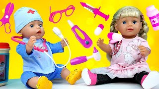 Baby doll and doctor baby Annabell doll - Kids pretend play with First aid kit for baby dolls &amp; toys