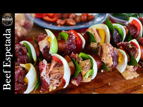 Beef Sirloin Espetadas on the Braai | Beef on bay laurel skewers | milho frito | espetinho | Sosatie