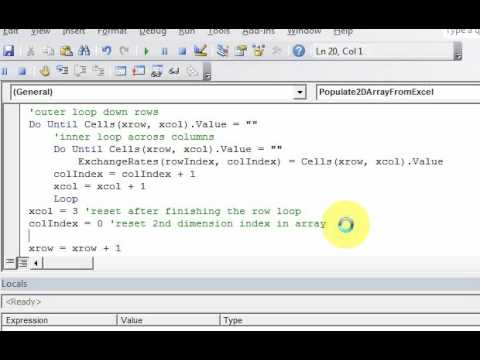 Lesson 27.5 Populate a 2D Array from Excel