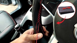 Steps on how to stitch on wrap a car steering wheel : Hand Sewing Leather Steering Wheel Cover DIY