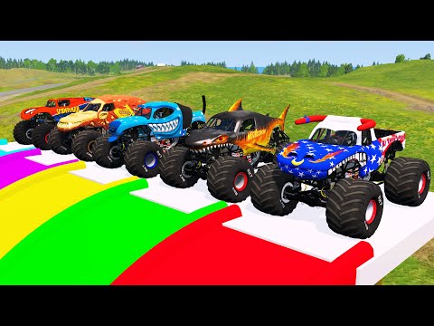 Triple Flatbed Trailer Monster Trucks Transport with Slide Color - BeamNG.drive 039