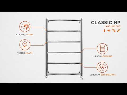 Водяной полотенцесушитель Mario Классик HP 1.3.0102.01.P (4820111351381, 800x530, хром/белый глянец/черный матовый/золото/сатин/бронза)