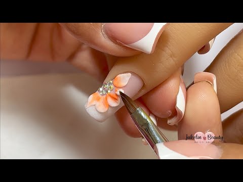 💖UÑAS CON FLORES EN 3D CON ACRÍLICO✨💅 #floresen3d #uñasconflores #flores #acrilico