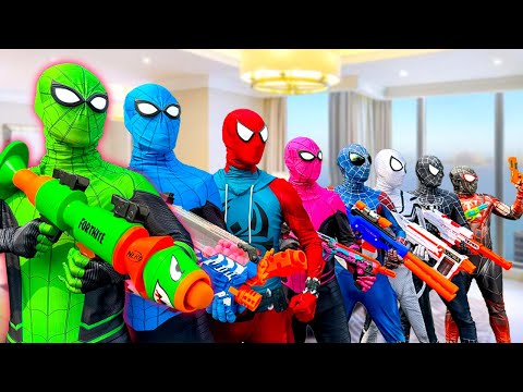Top New Pro 8 SPIDER-MAN in 1 House...?? || Hey All Color SuperHeroes , Go To Trainning Nerf Gun !!