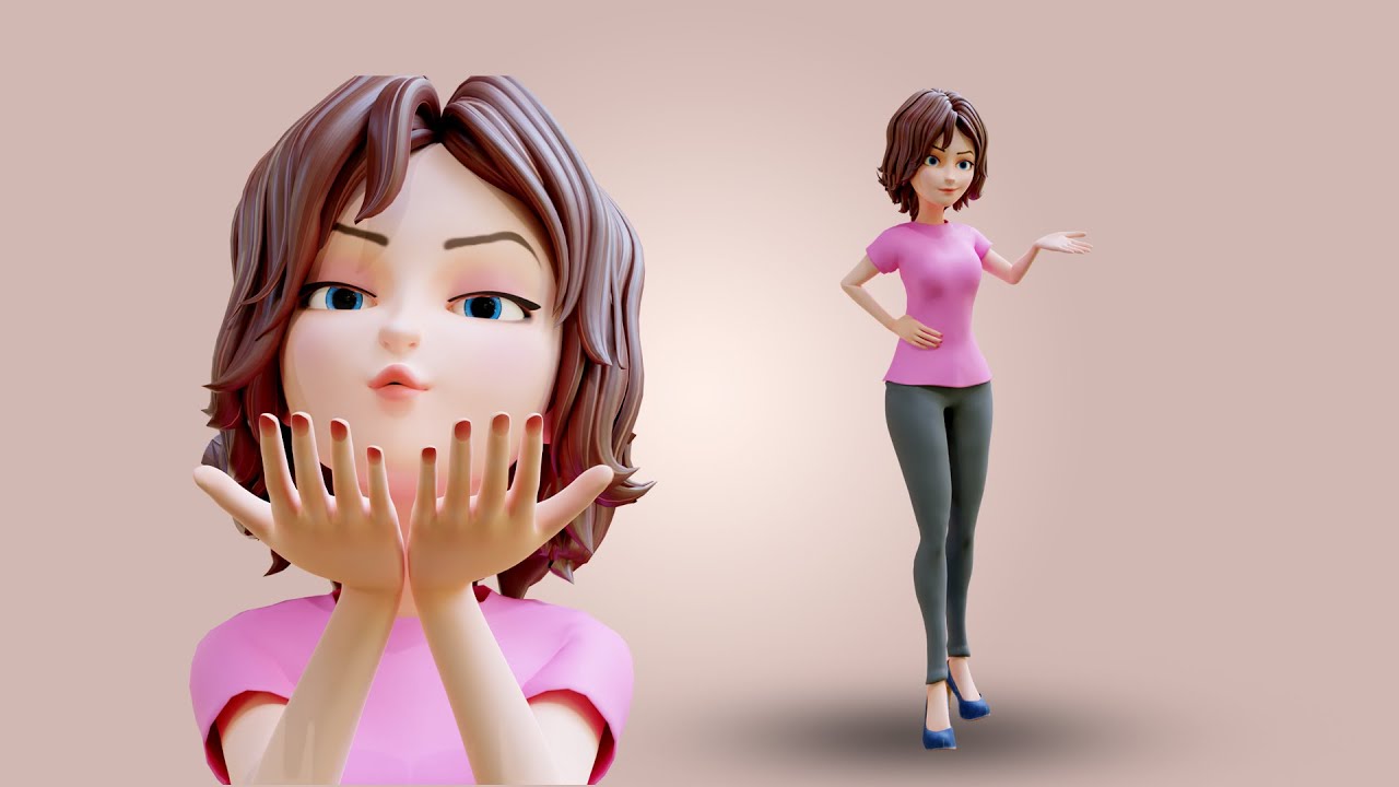 Cartoon Woman Rigged 3D Model