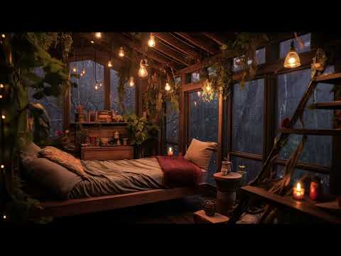 10 hours of cozy rain in a treehouse — Fall asleep fast (no ads)