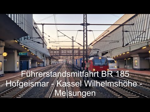 Führerstandsmitfahrt BR 185 Sonnenaufgang über den Kasseler Bergen / Hofgeismar- Kassel - Melsungen