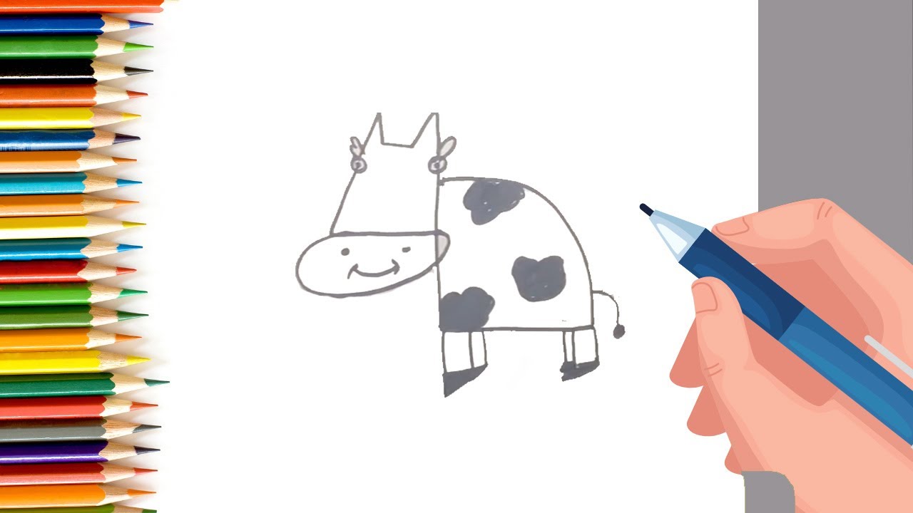 How to Draw easy Cow with Number 4 step by step for Kids| Simple Drawing Tutorials!
