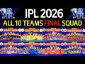 IPL 2026 All Team Final Squad IPL Team 2026 Players List RCB CSK MI DC PBKS KKR GT SRH RR LSG