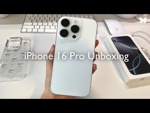 🤍 iPhone 16 Pro (white) aesthetic unboxing + accessories!
