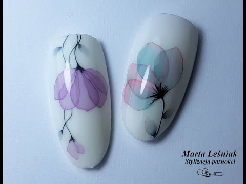 Przeźroczyste kwiaty akwarelowe || Jak malować akwarelą na paznokciach