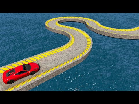 Impossible C Shape Bridge Crossing Cars Vs Deep Water - BeamNG.Drive