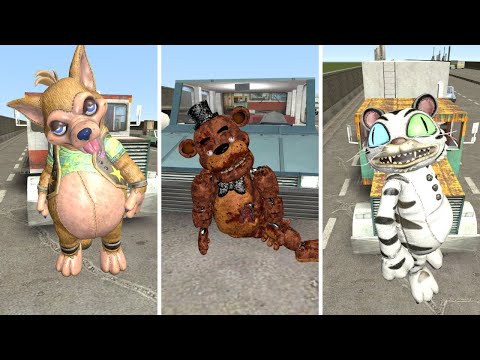 CAR CRASH  VS ALL FNAF SECRET OF THE MIMIC Security Breach ANIMATRONICS INTO CARS ON GMOD!