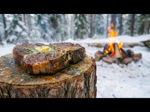 Winter Bushcraft: T-Bone Steak on a Hot Stone
