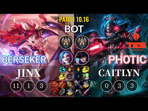 T1 Berseker Jinx vs TES Photic Caitlyn Bot - KR Patch 10.16