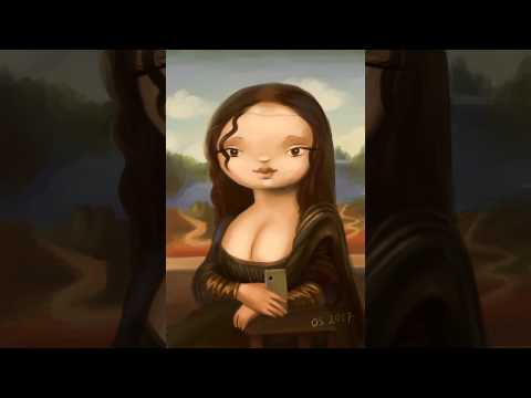 "Mona Lisa makes selfie" cartoon