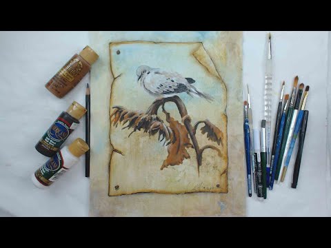 Fall sunflower and Dove painting / acrylic