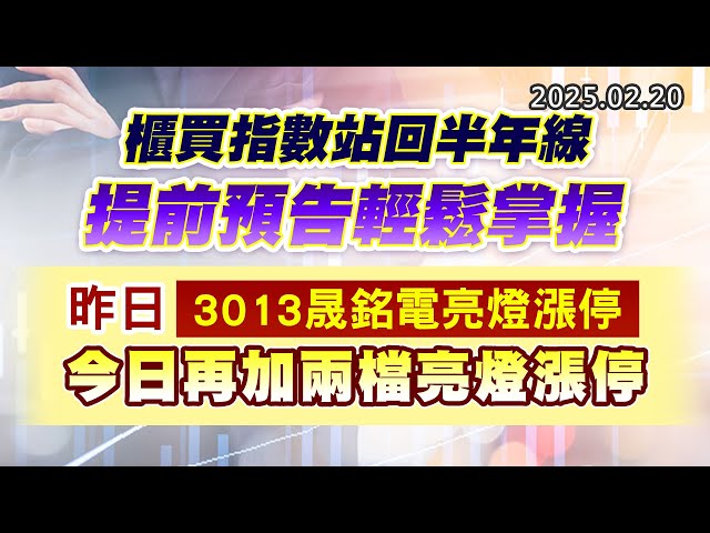 20250220《股市最錢線》#高閔漳 “櫃買指數站回半年線，提前預告輕鬆掌握””昨日3013晟銘電亮燈漲停，今日再加兩檔亮燈漲停”