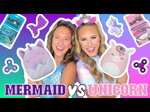 UNICORN 🦄🌈 VS MERMAID 🧜🏼‍♀️💦 FIDGET, SLIME, & SQUISHMALLOW SHOPPING CHALLENGE!